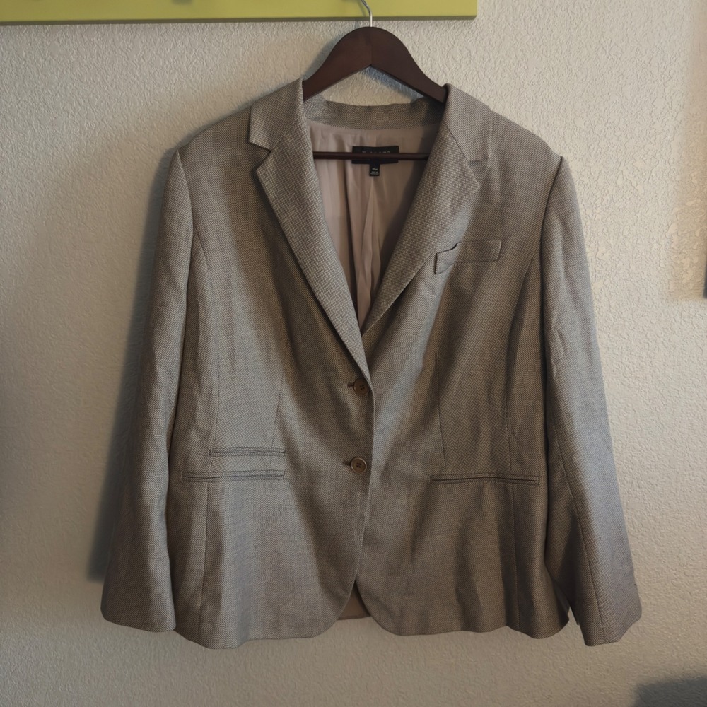 Talbots Woman Blazer 16W Beige Taupe Textured Linen Blend Career Jacket